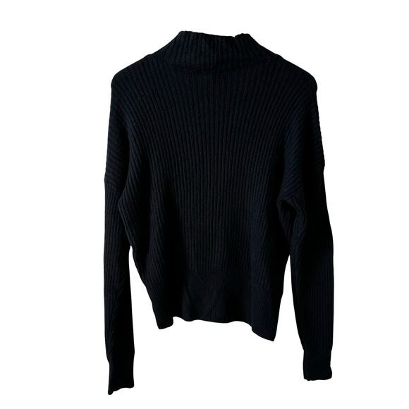 Nordstrom New Open Edit Front Cut Out Ribbed Sweater Mock Neck Black Size Small - Picture 3 of 10